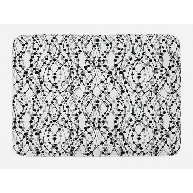 Geometric Bath Mat, Monochrome Lines with Dots Ornamental Design Vintage Eighties Inspirations, Plush Bathroom Decor Mat with Non Slip Backing, 29.5" X 17.5", Black Grey White, by Ambesonne