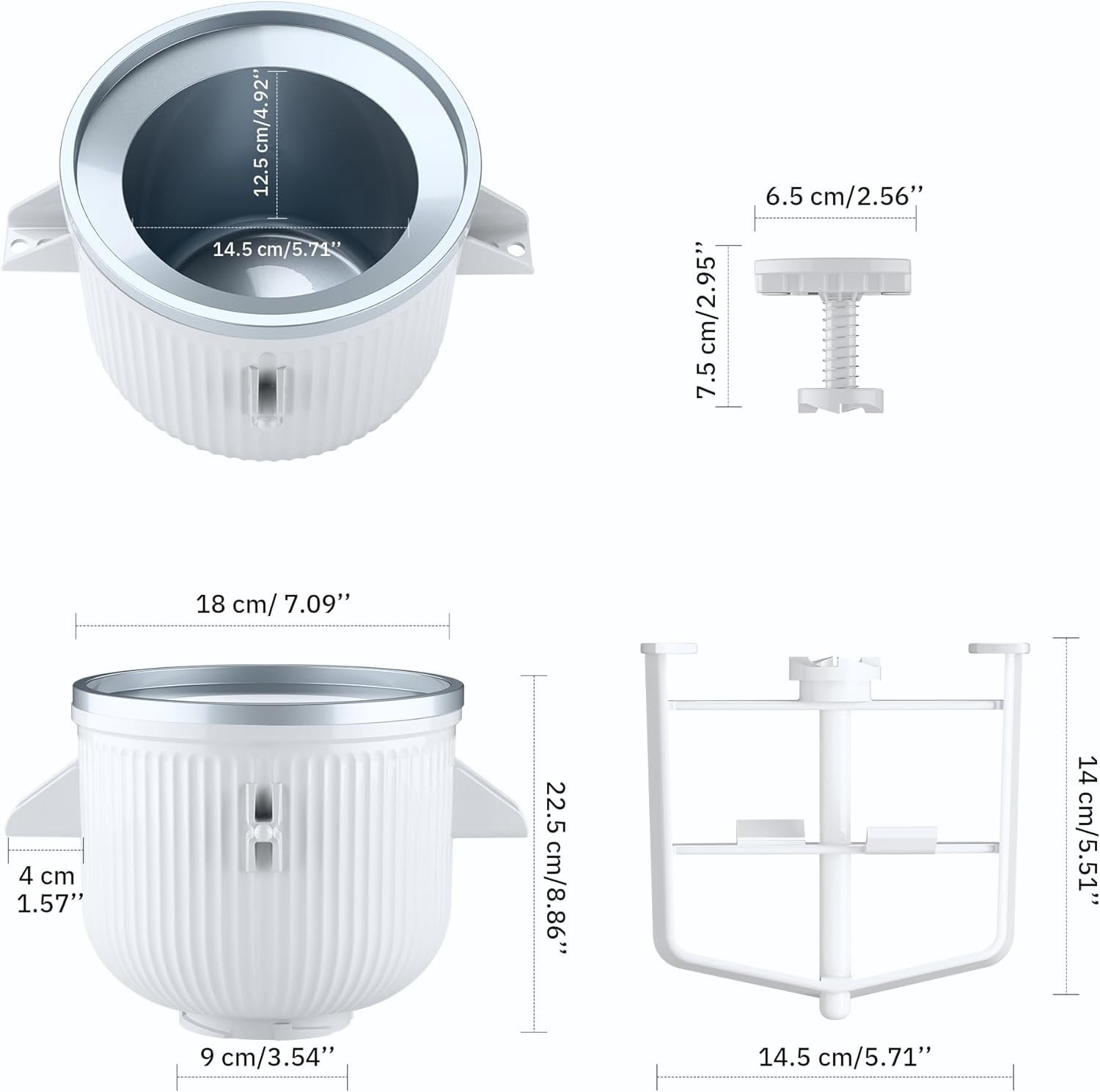 Ice Cream Maker Attachment for KitchenAid Stand Mixer, Ice Cream Bowl Compatible with 4.5Qt and Larger Stand Mixers, Ice Cream & Sorbet Gelato Maker Attachment, 2 Quart, White