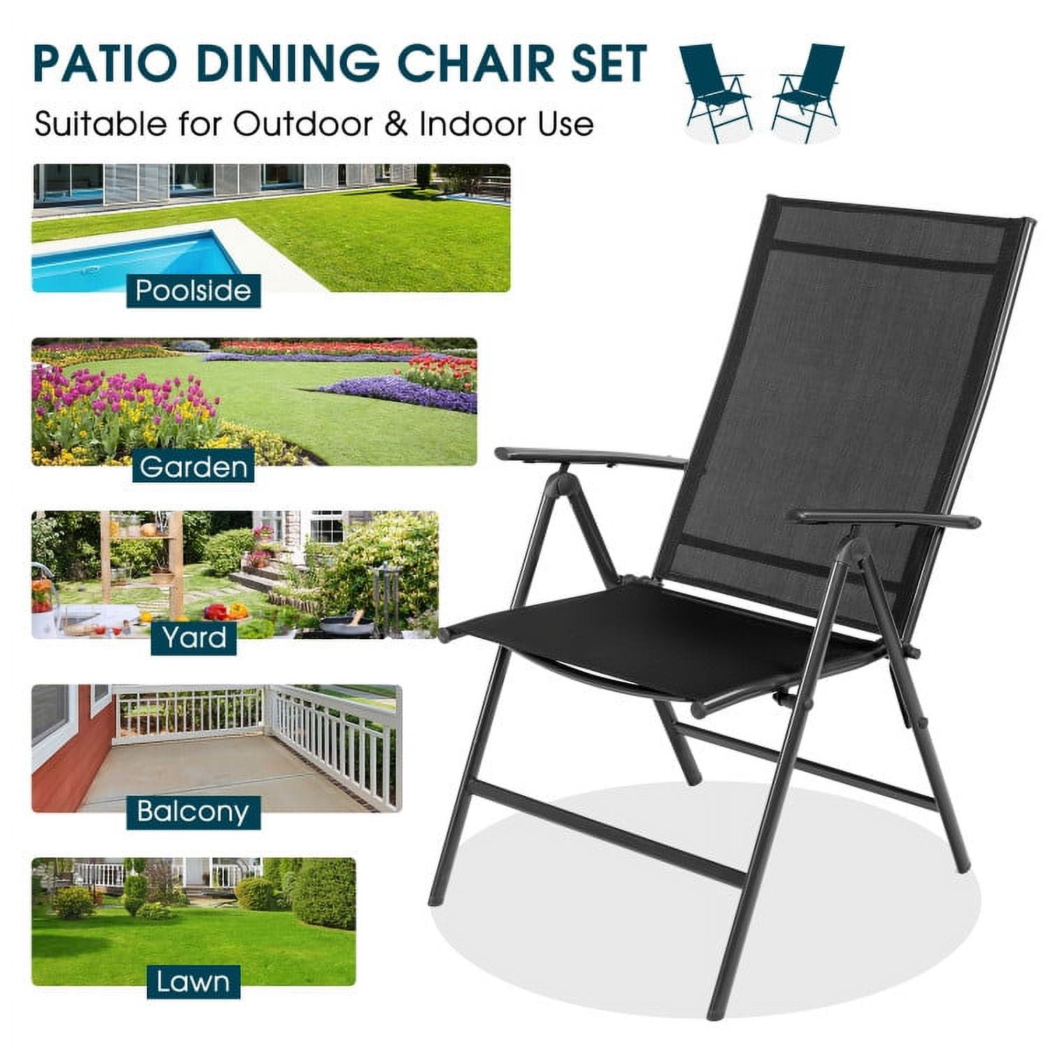 Aimee Lii Set of 2 Adjustable Portable Patio Folding Dining Chair Recliners, Outdoor Patio Set, Black Aimee Lii Set of 2 Adjustable Portable Patio Folding Dining Chair Recliners, Outdoor Patio Set, Black