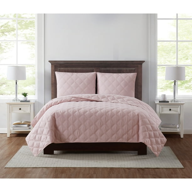 Truly Soft Everyday 3D Puff Quilted Blush King 3 Piece Quilt Set