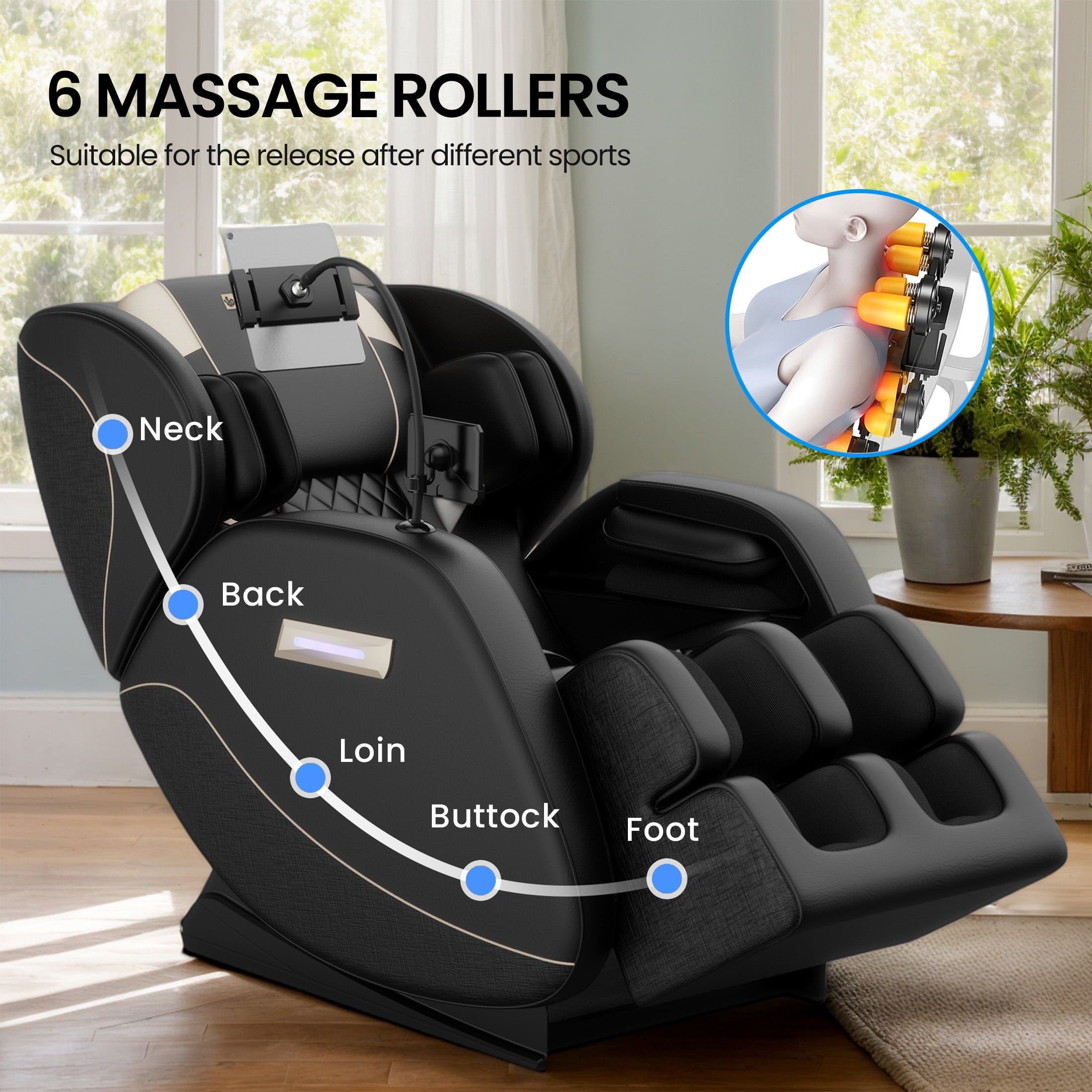 Aukfa Zero Gravity Recliner Massage Chair w/ Heat, Bluetooth, 5 Modes & Shiatsu Full Body Massage Chair, Black