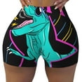thumbnail image 2 of Gukieu Rex Dinosaur With Sunglasses Print Women's Sports Shorts, Elastic Waist High Stretch Running Yoga Gym Sweatpants-Medium, 2 of 8