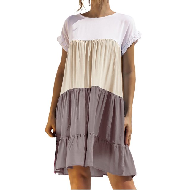 Shorts sous-Robe pour Femmes Robe Ample à Blocs de Couleur Manches Courtes Col Rond Robe Filles sous-Robe Shorts sous-Robe Shorts Robe Ample pour Femmes