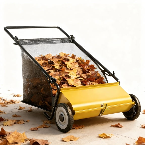 Riedhoff 26" Push Lawn Sweeper,4 Spinning Brushes, 7 Cu. Ft Capacity Collection Bag, Adjustable Height, Yellow