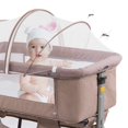 thumbnail image 3 of NEWLAKE 3 in 1 Bassinet for Baby, Easy Folding Height Adjustable Bedside Sleeper (Beige), 3 of 7