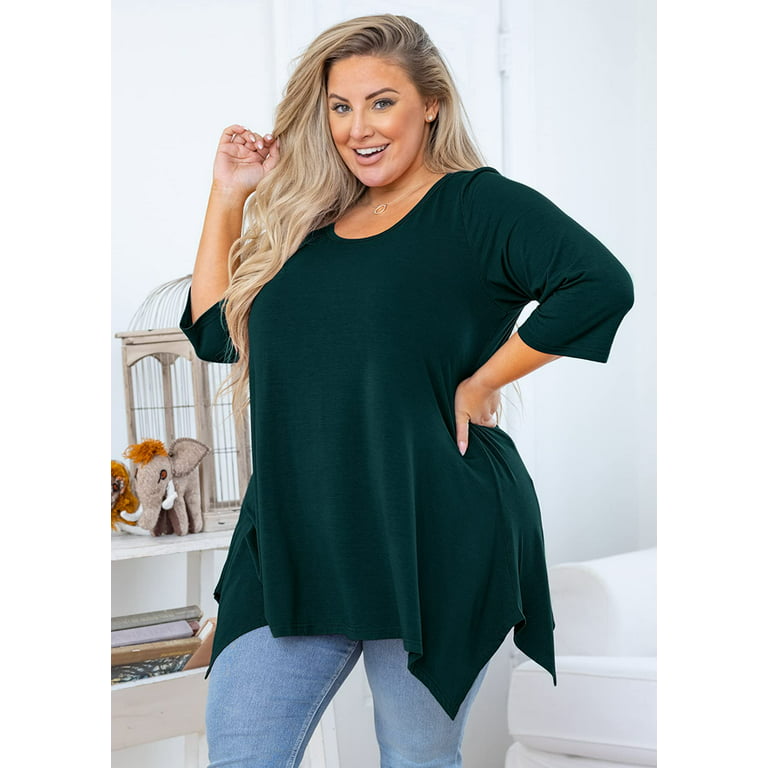 SHOWMALL Plus Size Maternity Top for Women 3/4 Sleeve Blouse Swing Clothing  Dark Green 5X Clothing Crewneck Loose Fitting Clothes