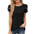 thumbnail image 2 of Fesfesfes Womens Basics Top Women's Casual Round Neck Sleeve Patchwork Solid Color Loose T-Shirt Top Shirts Women 2XL(US:12), 2 of 9