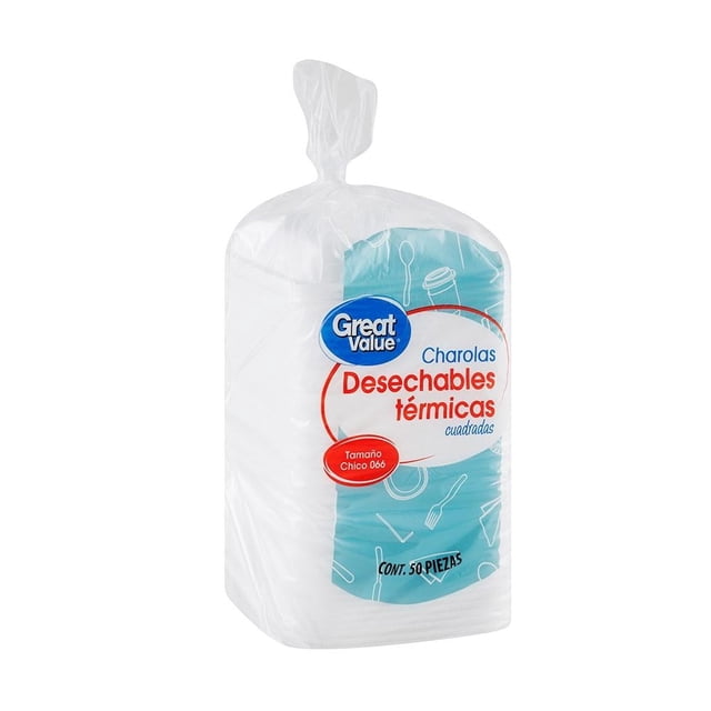 Charolas desechables Great Value térmicas cuadradas 50 pzas