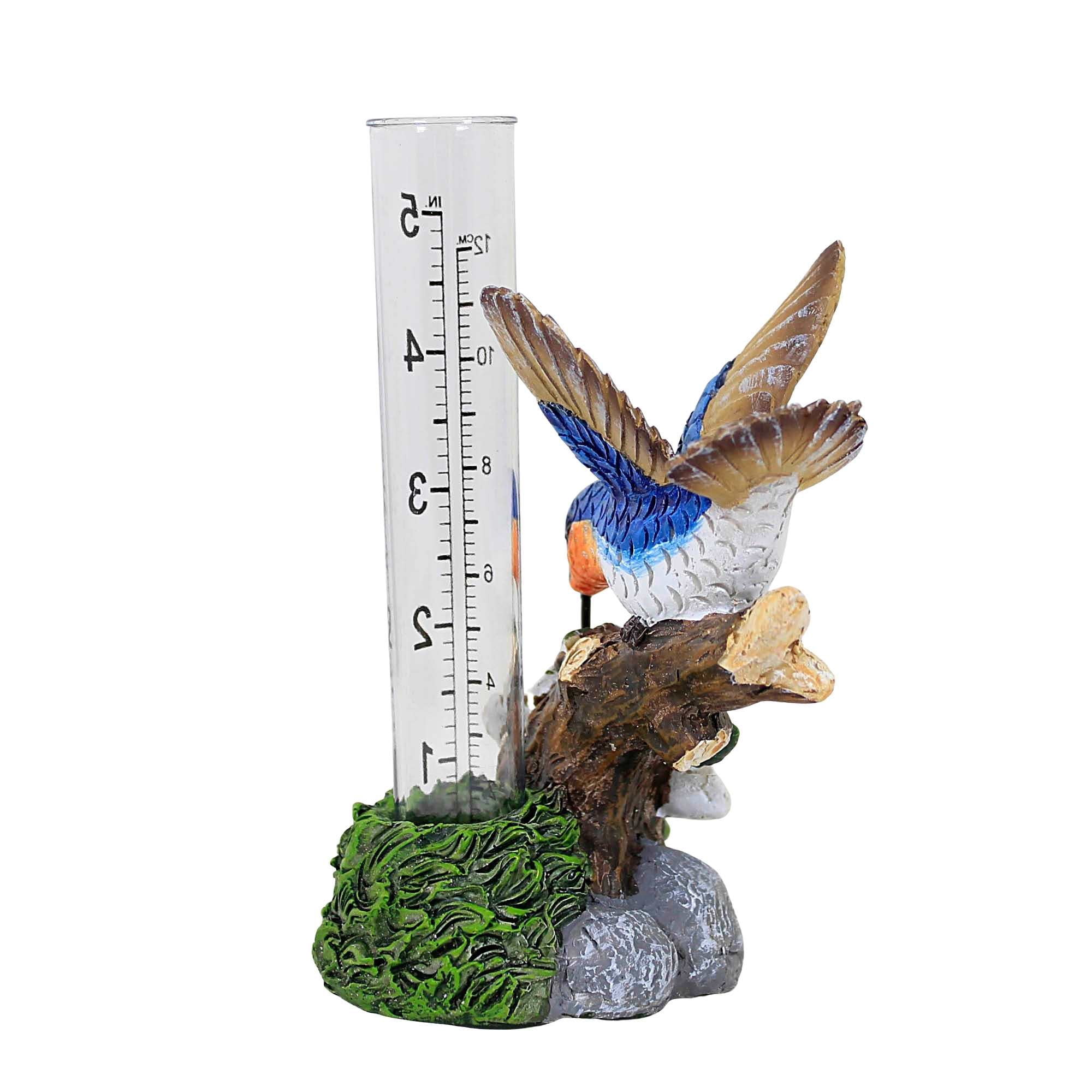 Home & Garden Hummingbird Rain Guage Polyresin Measure Water A7227 Blue