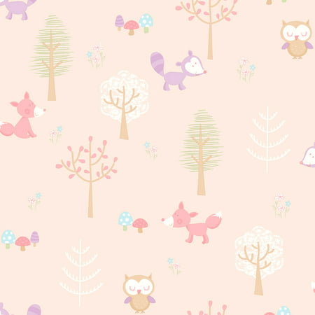 Brewster Forest Friends Pink Animal Wallpaper