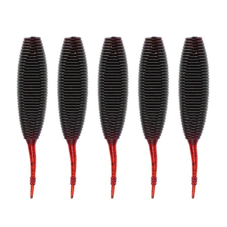 Bienvenido 5pcs Fishing Lures Lifelike Worm Soft Baits T Tail Swimbaits Set Angler Accessory (Brown)