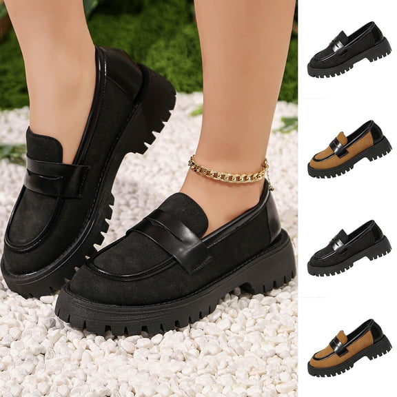 Miqool Womens Chunky Platform Loafers with Buckle Slip On Comfortable PU Leather Dressy Casual Shoes for Office Work Business School