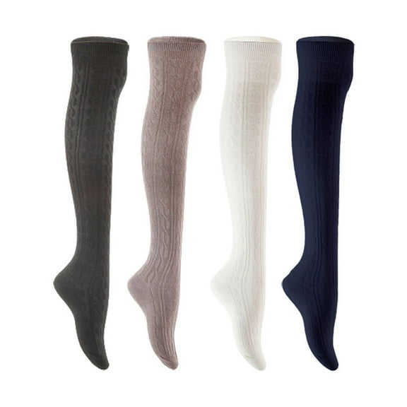 Lian LifeStyle Women's 4 Pair Adorable Comfortable Soft Thigh High Over Knee High Cotton Socks Size 6-9 L1024 Black,Dark Grey,White,Navy