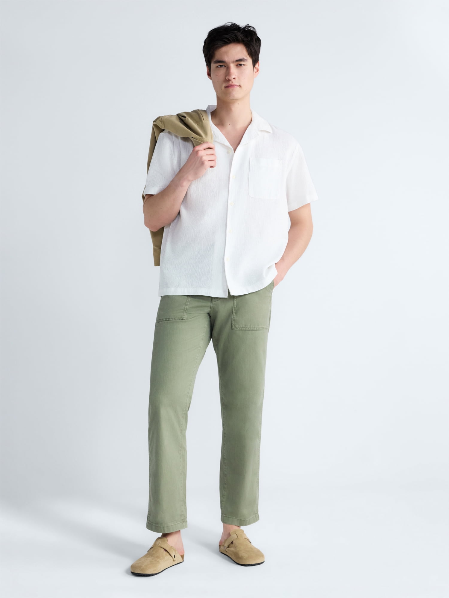 Free Assembly Men's Textured Cotton Camp Shirt with Short Sleeves, Sizes S-3XL