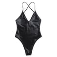 thumbnail image 3 of TiaoBug Combinaison en Cuir Verni pour Femmes, String Monokini, Bretelles Spaghetti, Noir TG, 3 of 5
