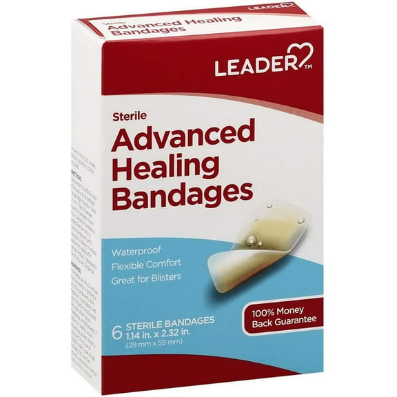 Leader Adhesive Bandages Advanced Healing, Large One Size, 6 Count - Waterproof and Flexible - 1 Pack