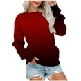 thumbnail image 2 of CLOISE Women Sweatshirt Gradient Oversized Sweatshirts Round Neck Long Sleeve Hoodies Shirts Red Basic Blouses Fall Comfy Preppy Outfits S, 2 of 5