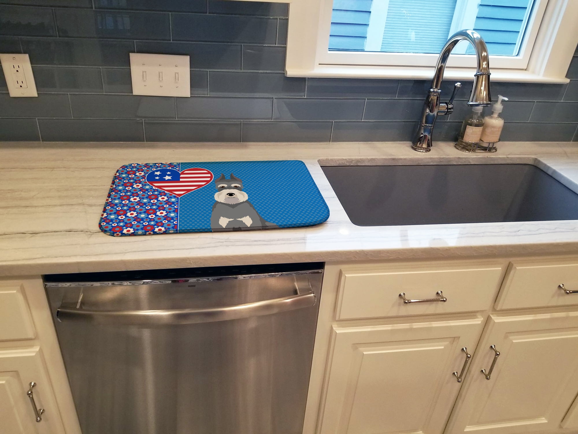 Salt Pepper Schnauzer USA American Dish Drying Mat