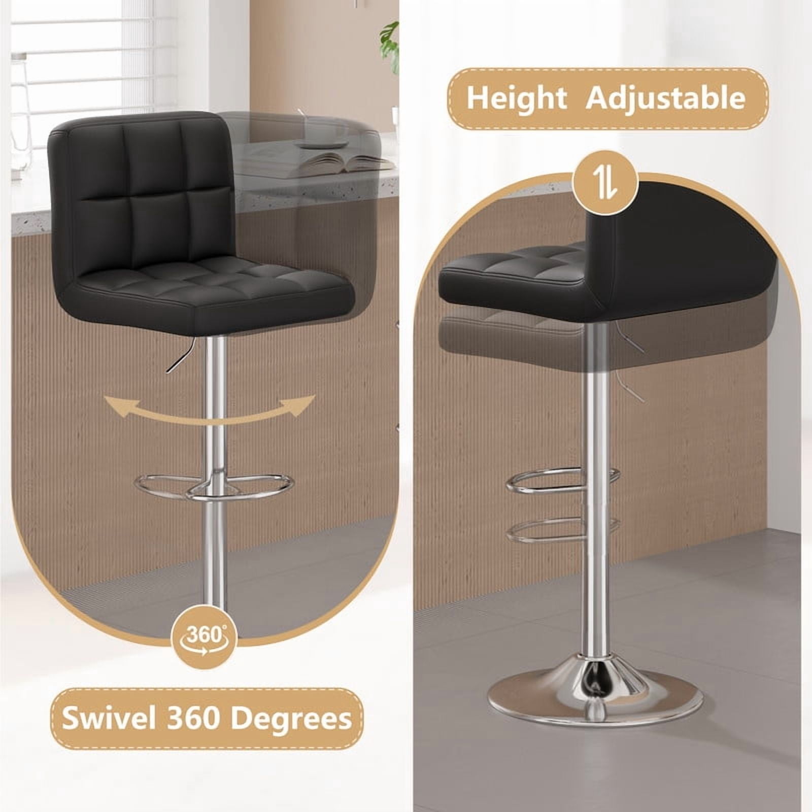 Daluvenix Swivel Bar stools set of 2 Modern PU Leather Barstools with Midback, Adjustable Counter Height Bar Chairs for Kitchen Island, Black