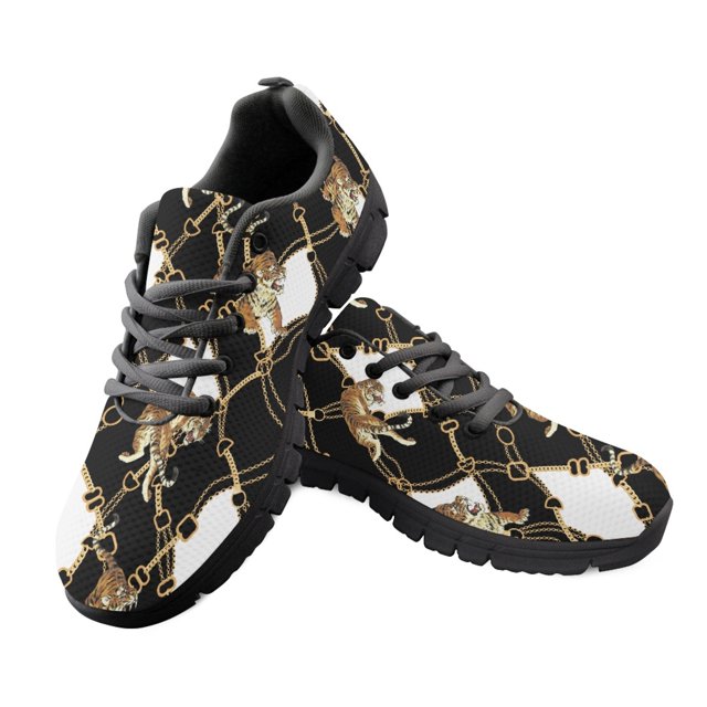 Zapatillas deportivas informales con estampado de tigre y cadena barroca para hombre, zapatos planos deportivos transpirables para hombre, calzado ligero con cordones