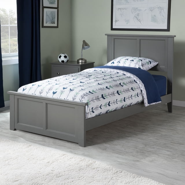 Madison Lit Plateforme Simple en Bois avec Pied de Lit Assorti, Gris