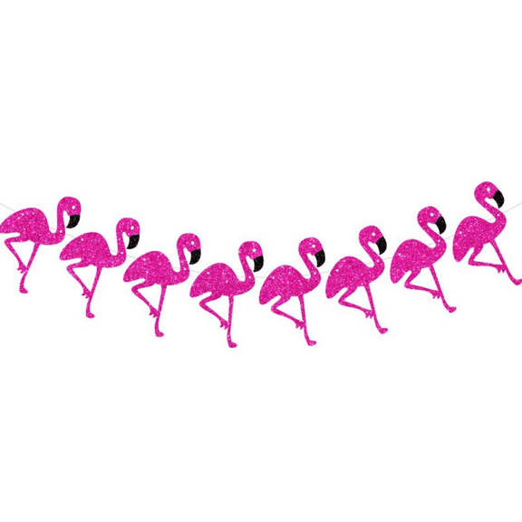 Pink Glitter Flamingo Banner Garland, Tropical Party Decoration, Summer Theme