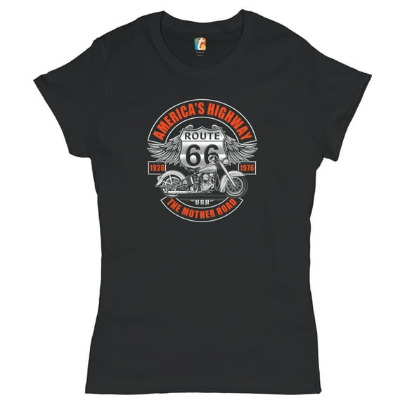 Tee Hunt America's Highway The Mother Road T-Shrit Route 66 Biker Motorcycle Women's T-Shirt Tee
