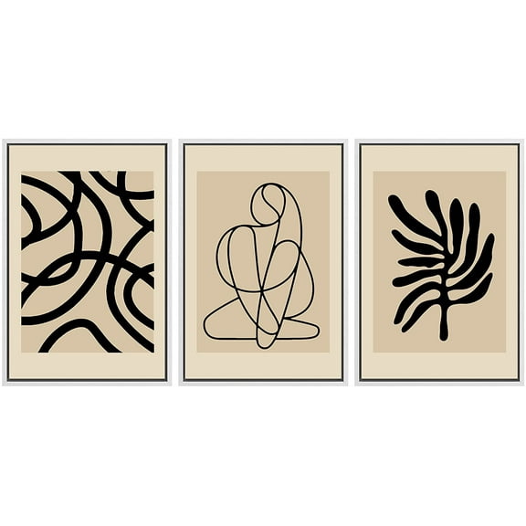 PixonSign Framed Canvas Print Wall Art Set Geometric Retro Vintage Polygon Variety Abstract Shapes Illustrations Modern Art Minimalism Decorative for Living Room, Bedroom, Office - 16"x24"x3 White