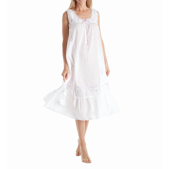 Women's La Cera 1283G 100% Cotton Woven Sleeveless Nightgown (White XL)