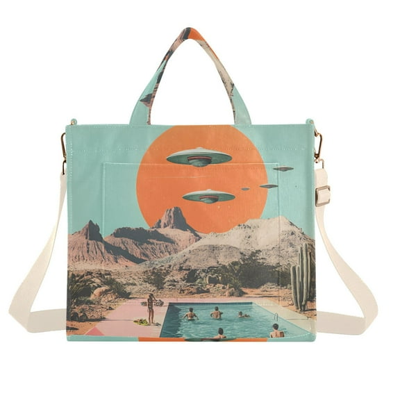 FORMRS Womens Corduroy Tote Bag Crossbody Shoulder Handbag with Pocket, Retro UFO