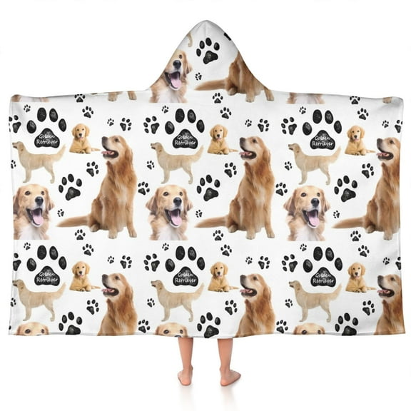 Golden Retriever Hooded Bath Towel,50"x30" for Ages 3 To 12 Kids, Quick Dry Lightweight Soft Microfiber Hood Beach Towel Cover Up for Kids