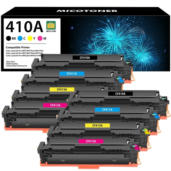 410A Toner Cartridge Compatible for HP 410A 410X CF410A CF411A CF412A CF413A Color Laserjet Pro MFP M477fnw M477fdw M477fdn M452dn M452nw M477 M452 M377 Printer Ink (Black Cyan Yellow Magenta, 8Pack)