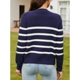 thumbnail image 5 of Sociala Womens Striped Button Down Cardigan Sweaters Long Sleeve Crew Neck Trendy Knit Sweater Jacket, 5 of 5