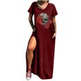 thumbnail image 1 of Vestido informal de verano para mujer, vestido largo de manga corta con bolsillo Sexy y cuello redondo con estampado de Calavera de Halloween Fridja  bnh2555, 1 of 8