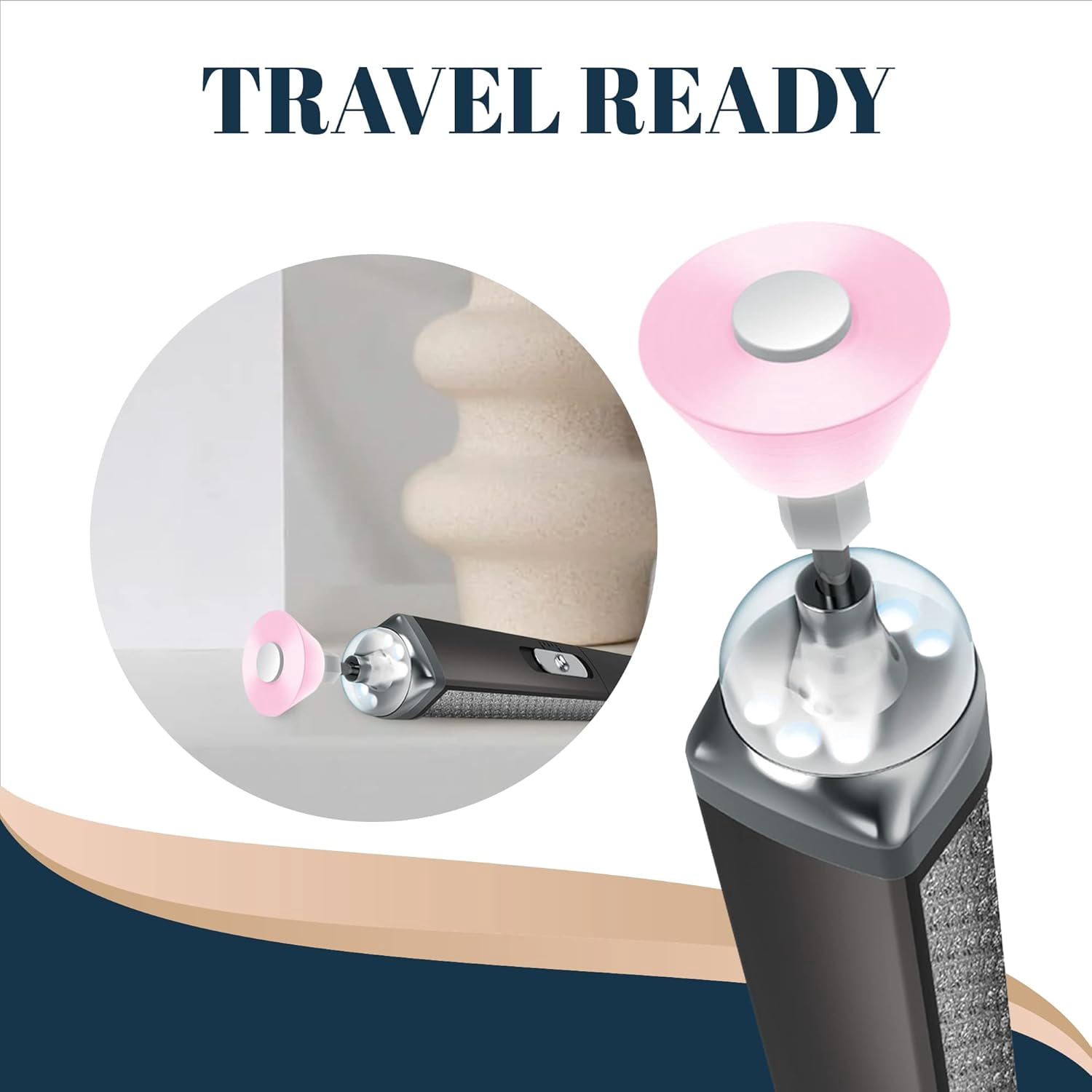 Perry Ellis Cordless Electric Nail File w/ LED Light | USB Rechargeable Handle w/ 5 Interchangeable Heads