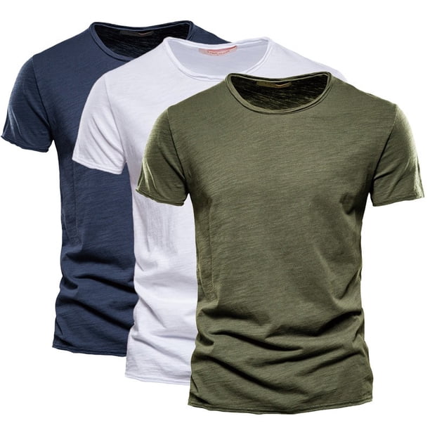 Camiseta de Color Sólido para Hombres, Cuello Redondo de Manga Corta de Verano para Gimnasio Y Desgaste Casual, Camiseta Atlética Transpirable Ligera