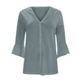 thumbnail image 4 of Aloohaidyvio Tops Fashion Women Summer 3/4 Sleeve Cardigan Solid Color Casual Blouse Tops, 4 of 5