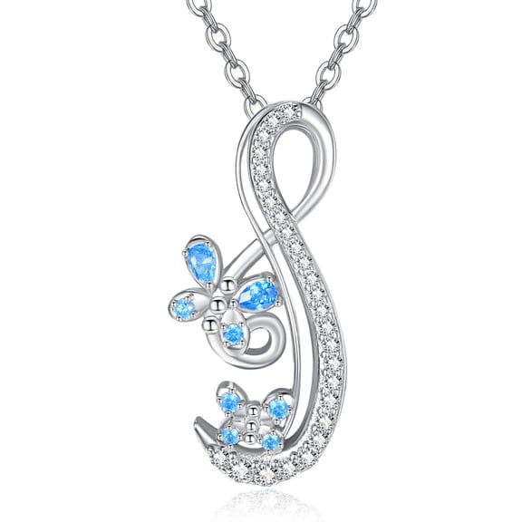 TANGPOET Valentines Day Gifts for Women Butterfly Necklace for Women Sterling Silver Blue CZ Infinity Butterfly Pendant Necklace Cute Animal Jewelry Anniversary Birthday Gift for Wife Her Mom