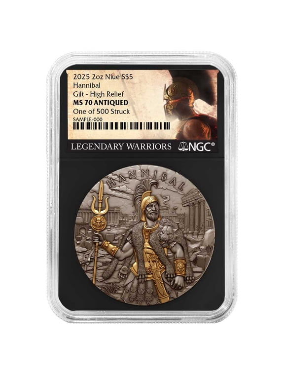 2025 Hannibal 2 oz High Relief Silver Antiqued & Gold Gilded NGC MS70 Legendary Warriors Label Retro Core