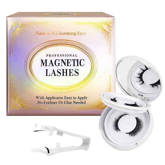 Magnetic Eyelashes with Applicator Kit, Natural 3D Wispy Reusable Lashes, 4 Pairs, Black