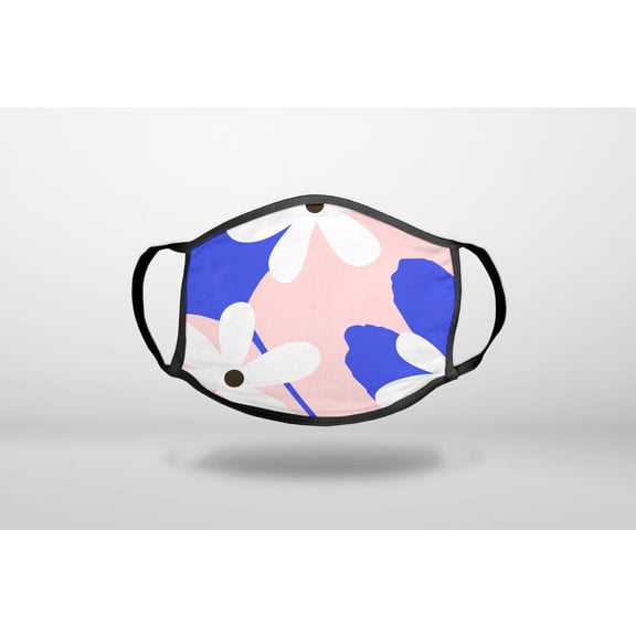 Summer Vibes Bold Flower Pink White Blue - 3-Ply Reusable Soft Cloth Face Covering, Unisex, Cotton Inner Layer