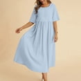 thumbnail image 5 of Tshirt Dress Women Cotton Linen Short Sleeve Scoop Neck Loose Fit Flowy Midi Dress Casual Summer Dresses, 5 of 6
