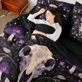 thumbnail image 3 of Homewish Boho Animal Skull Full Size Bedding Sets for Kids, Purple Spotted Mushroom Wildflower Full Size Bed in a Bag, Black Reversible, 7-Piece, 3 of 7