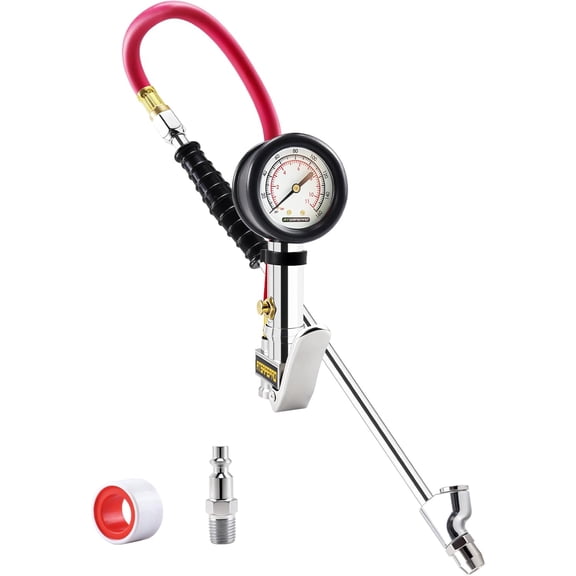 Tire Inflator with Gauge, 10-160 PSI, 12-Inch Extended Straight Air Chuck with Pressure Gauge for Dual Wheels, 1/4 NFT & Quick Plug, Tire Pressure Checker for Trucks, RVs, Trailers