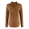 thumbnail image 5 of IMENGL Long Sleeve Shirts for Women Soft Linen 2026 Loose Fit V Neck Button Down Cute Solid Summer Beach T-Shirt Casual Women's Basic Tee Long Sleeve Tops,Brown, 5 of 8