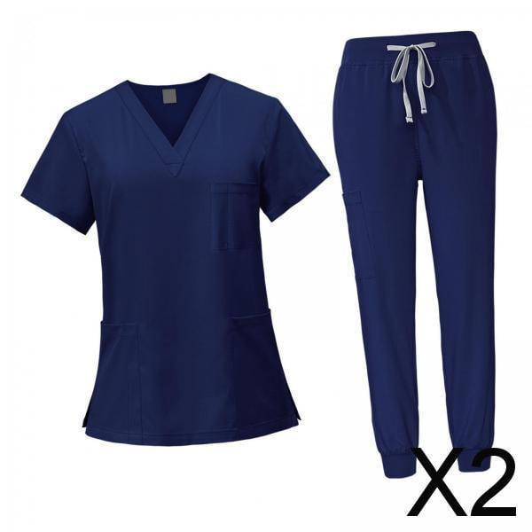 2x Conjunto De Uniforme Médico Femenino, Ropa De Trabajo De Enfermera Lavable A Máquina Para Salón De Belleza