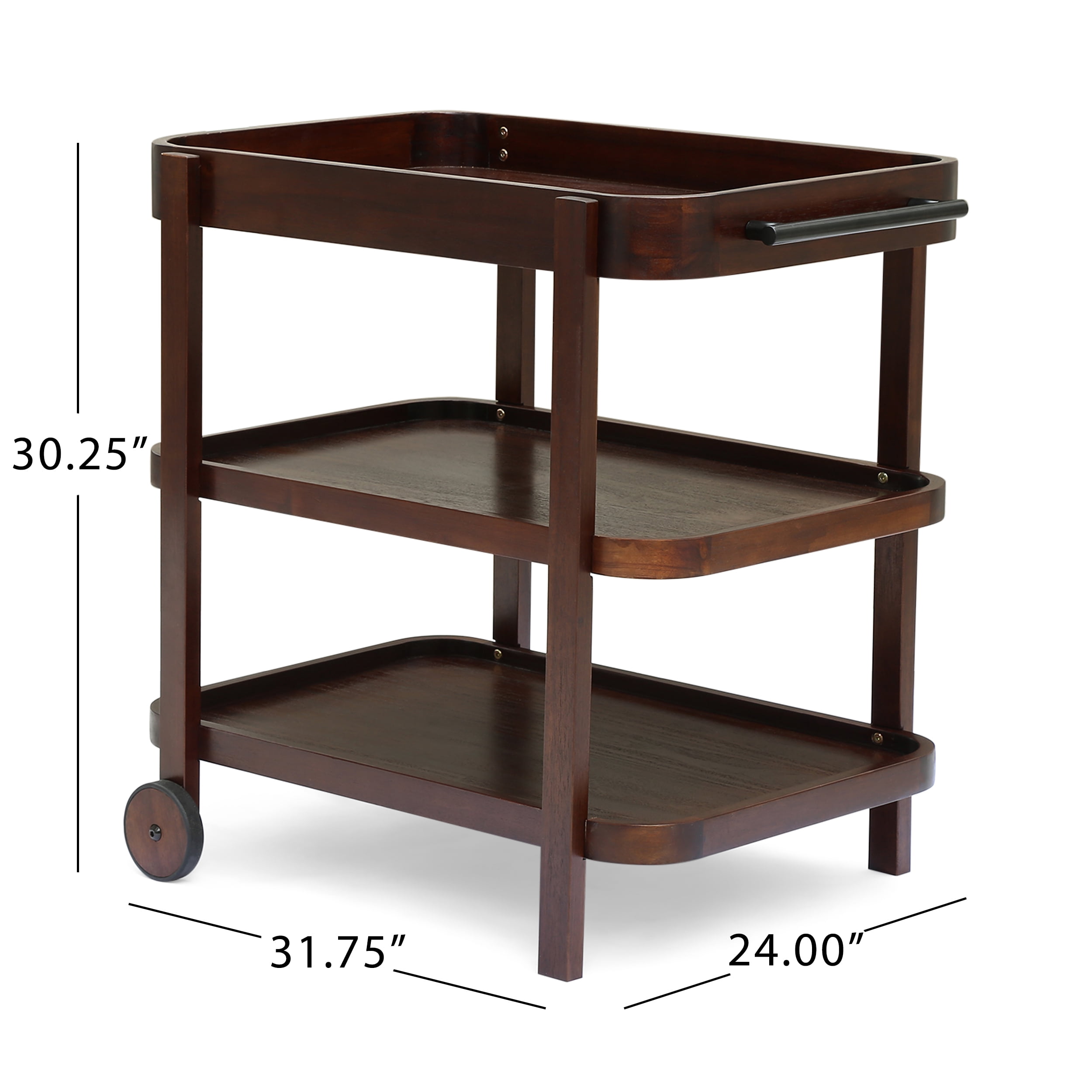 Audrielle Valley Outdoor Traditional Acacia Wood Bar Cart with 3 Shelves, Brown Mahogany