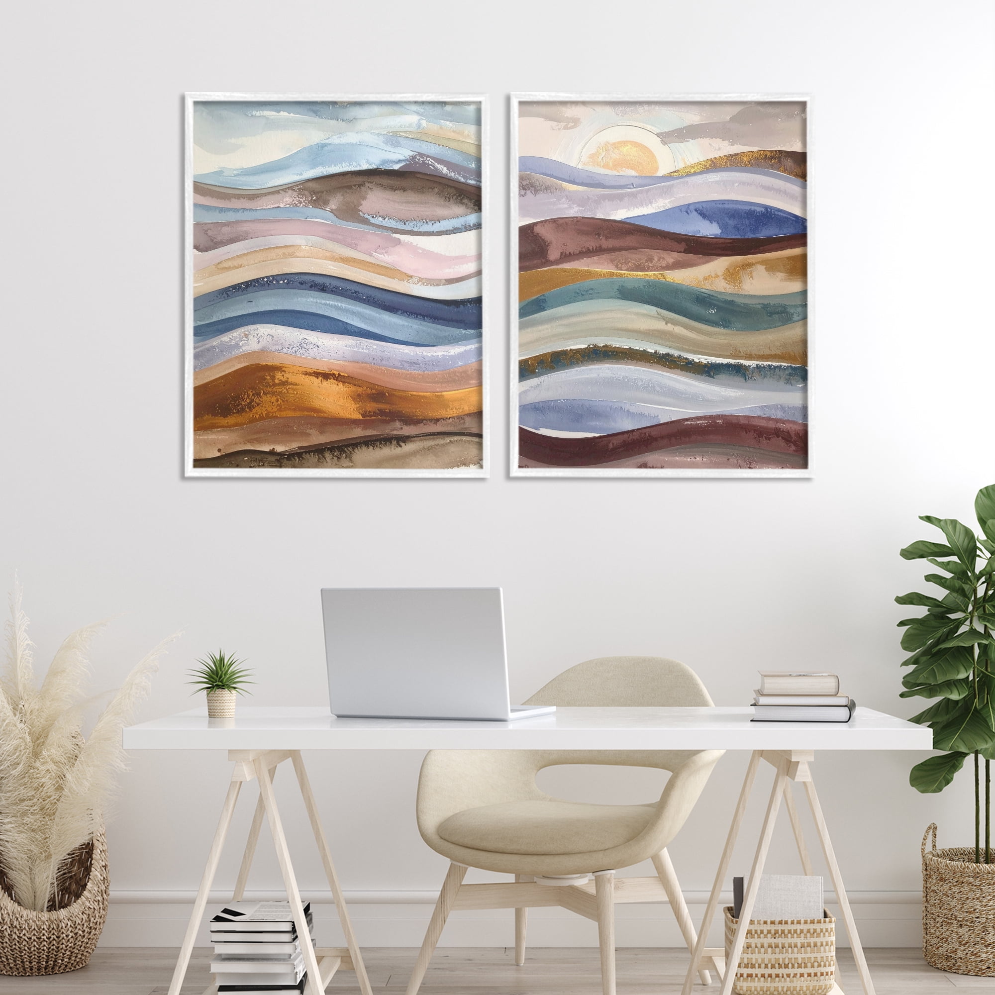 Stupell Industries Earthy Ocean Flow 2 Piece White Framed Giclee Art Set, design by Alonza Saunders