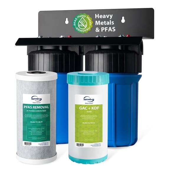 iSpring  WGB21B-PFKS Whole House Water Filter System, SGS-Tested to Reduce Up to 99% PFAS, 2-Stage Filtration Removes Sediment, Heavy Metals, Chlorine, Chemical, Taste & Odor,10” x 4.5” Filters,
