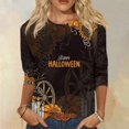 thumbnail image 2 of Camiseta gráfica de Halloween para mujer: camiseta informal de manga 3/4 con estampado de girasol y calabaza, 2 of 5